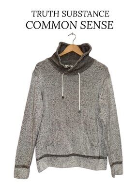 TRUTH SUBSTANCE COMMON SENSE Gray Sweater Kangaroo Pocket Mock Cowl Neck Men L
